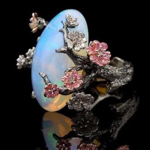 PLUM BRANCH & OPAL RING - Picture 2 of 2